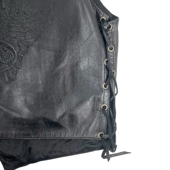 Vtg Le Cuir Niko Leather Biker Vest Black Size L, Eagle Embrossed Braided Detail - Picture 11 of 14